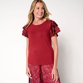 "As Is" G by Giuliana Knit Top with Tiered Mesh Sleeves