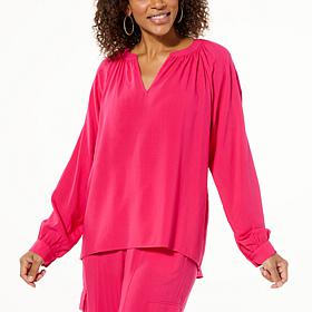 "As Is" G by Giuliana Long Sleeve Split Neck Blouse