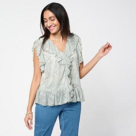 "As Is" G by Giuliana Printed Knit Sleeveless Ruffle Top