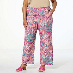 "As Is" G by Giuliana Printed Satin Wide-Leg Pull-On Pant
