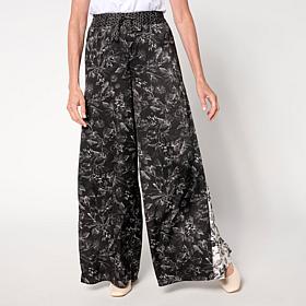 As Is G by Giuliana Printed Woven Wide-Leg Pant with Godets