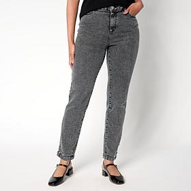 "As Is" G by Giuliana Stretch Denim Straight-Leg Jean with Jeweled Hem
