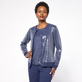 "As Is" G by Giuliana Sweater Cardigan with Clear Sequins