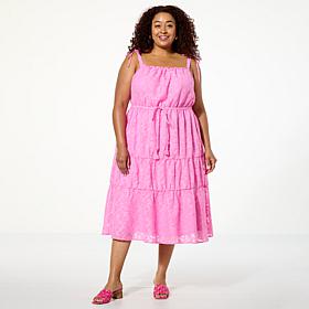 "As Is" G by Giuliana Tie-Shoulder Woven Tiered Midi Dress