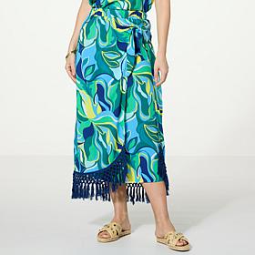 "As Is" G by Giuliana Woven Challis Tie-Front Sarong Midi Skirt