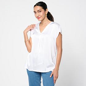 "As Is" G by Giuliana Woven Front Knit Back V-Neck Top