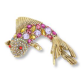 "As Is" Heidi Daus One Fish Two Fish Bronzetone Crystal Pin