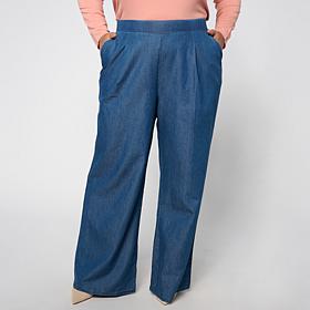 "As Is" HUE Woven Denim Pull-On Palazzo Pant
