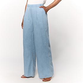 "As Is" HUE Woven Denim Pull-On Palazzo Pant