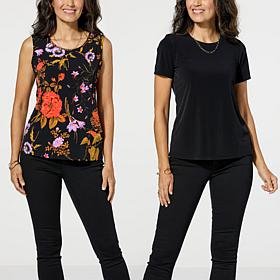 "As Is" IMAN Global Chic 2-pack Solid Tee and Printed Tank Set
