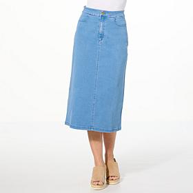 "As Is" IMAN Global Chic Denim Midi Skirt