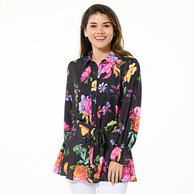 "As Is" IMAN Global Chic Printed Button-Front Everything Blouse