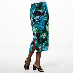 "As Is" IMAN Global Chic Printed Mesh Skirt with Ruched Detail