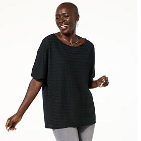 "As Is" IMAN Global Chic Textured Knit Asymmetrical Dolman Sleeve Top