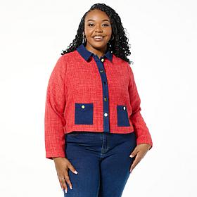 "As Is" IMAN Global Chic Tweed Jacket with Denim Trim