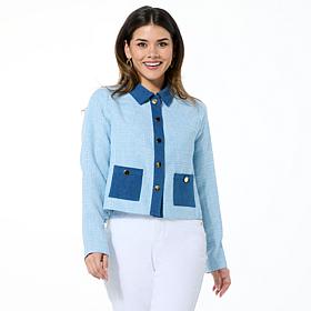 "As Is" IMAN Global Chic Tweed Jacket with Denim Trim