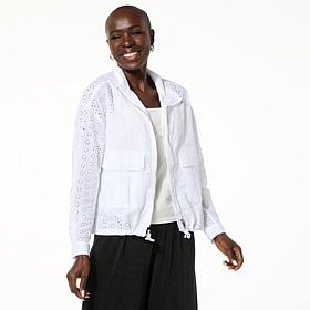 "As Is" Jaclyn Smith Eyelet Zip-Front Cargo Jacket