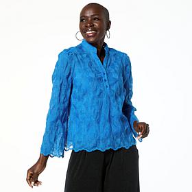 "As Is" Jaclyn Smith Floral Lace Henley Blouse