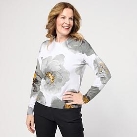 "As Is" Jaclyn Smith Floral-Printed Fine Gauge Knit Sweater