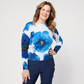 "As Is" Jaclyn Smith Floral-Printed Fine Gauge Knit Sweater