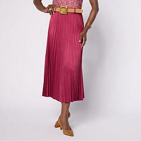 "As Is" Jaclyn Smith Icon Collection Faux Suede Pleat Skirt with Belt
