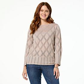 "As Is" Jaclyn Smith Metallic Knit Pointelle Scoop-Neck Sweater