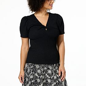 "As Is" Jaclyn Smith V-Neck Twist Pucker Knit Tee