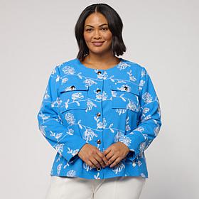 "As Is" Jaclyn Smith Woven Floral-Embroidered Buttoned Jacket