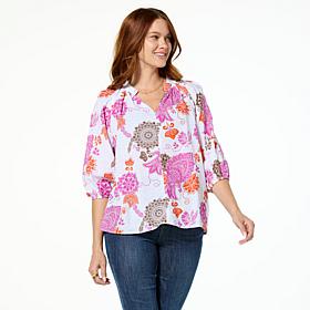 "As Is" Jaclyn Smith Woven Voile Gathered Neck Romantic Blouse