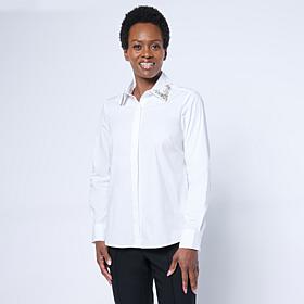 "As Is" Mark & James by Badgley Mischka Rhinestone Collar Shirt