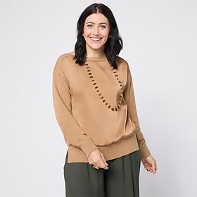 "As Is" MarlaWynne Long Sleeve Bateau Neck Mixed Media Sweater