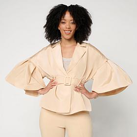 "As Is" Megan Renee Belted Trench with Flounced Ruffle Sleeves