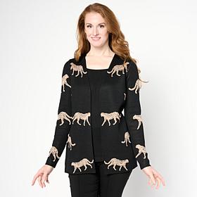 "As Is" Nina Leonard 2 Fer Long Sleeve Jacquard Sweater