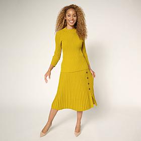 "As Is" Nina Leonard 2-piece Ribbed Sweater Knit Top and Skirt Set