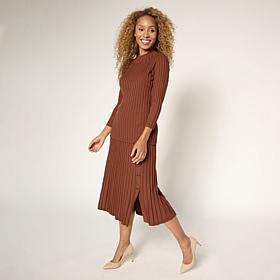 "As Is" Nina Leonard 2-piece Ribbed Sweater Knit Top and Skirt Set