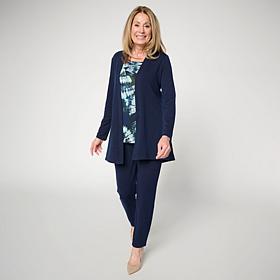 "As Is" Nina Leonard 3-piece Textured Knit Cardigan, Tank & Pant Set