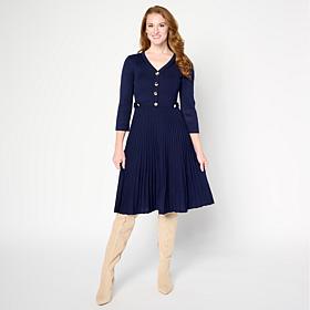 "As Is" Nina Leonard 3/4-Sleeve Fit-and-Flare Sweater Dress