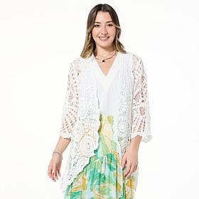 "As Is" Nina Leonard Bell-Sleeve Open Front Crochet Cardigan