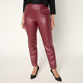 "As Is" Nina Leonard Elastic Waist Faux Leather Narrow Pant
