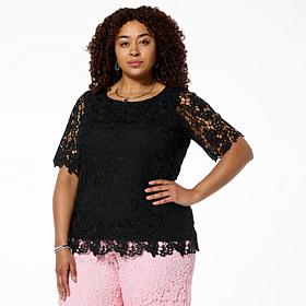 "As Is" Nina Leonard Elbow Sleeve Lace Top