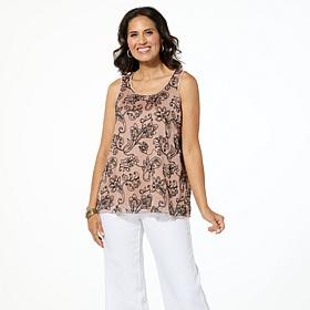 "As Is" Nina Leonard Embroidered Chiffon Scoop-Neck Tank