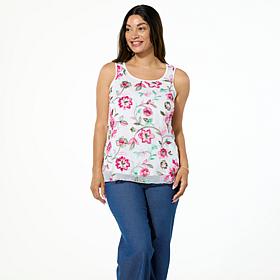 "As Is" Nina Leonard Embroidered Chiffon Scoop-Neck Tank