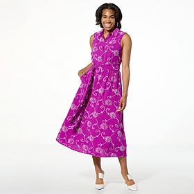 "As Is" Nina Leonard Embroidered Fit-and-Flare Midi Dress