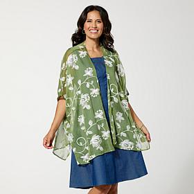 "As Is" Nina Leonard Embroidered Novelty Chiffon Kimono