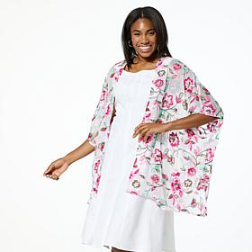 "As Is" Nina Leonard Embroidered Novelty Chiffon Kimono