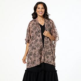"As Is" Nina Leonard Embroidered Novelty Chiffon Kimono