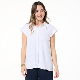 "As Is" Nina Leonard Extended Shoulder Button Front Top