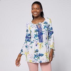 "As Is" Nina Leonard Floral Printed Textured Wave Blouse