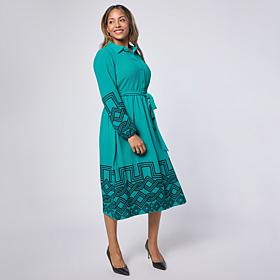 "As Is" Nina Leonard Half Placket Collared Midi Shirtdress