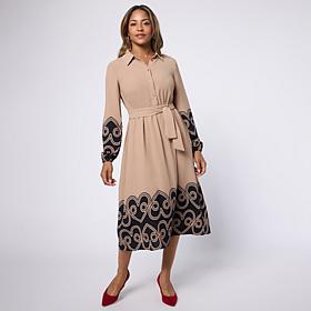 "As Is" Nina Leonard Half Placket Collared Midi Shirtdress